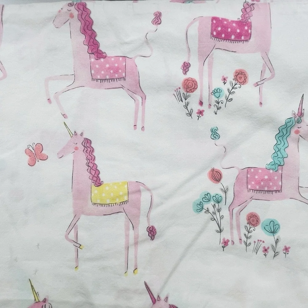 4pc POTTERY BARN KIDS Queen MAGICAL UNICORN ORGANIC SHEET SET FLANNEL See photos